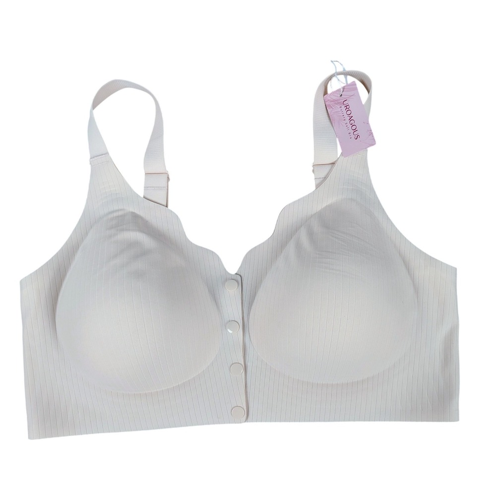 NWT Womens 3XL UROAGOUS Buttery Soft Bra Beige Ribbed Front Closure Comfortcore
